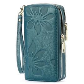 GOIACII Large Capacity Women Wallet Double Zip Leather Wallets for Women Credit Card Holder Women Wallets, A-Blue, Clutch (Elegant)