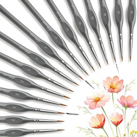 Golden Maple Miniature Paint Brushe 15 Pieces - Micro Detail Paint Brush Set, Small Fine Model Brushes for Acrylic, Watercolour & Paint by Number, Citadel, Figurine - Grey, Size 0 1 2