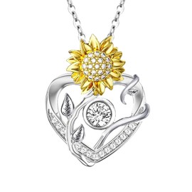 Sunflower Gifts for Women You Are My Sunshine Necklace 925 Sterling Sliver Diamond Heart Sunflower Jewelry for Women Anniversary Valentines Day Gifts Her Girlfriend Wife