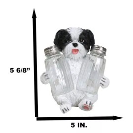 Ebros Hugging Pooch Shih Tzu Glass Salt Pepper Shakers Holder Figurine 6"Tall
