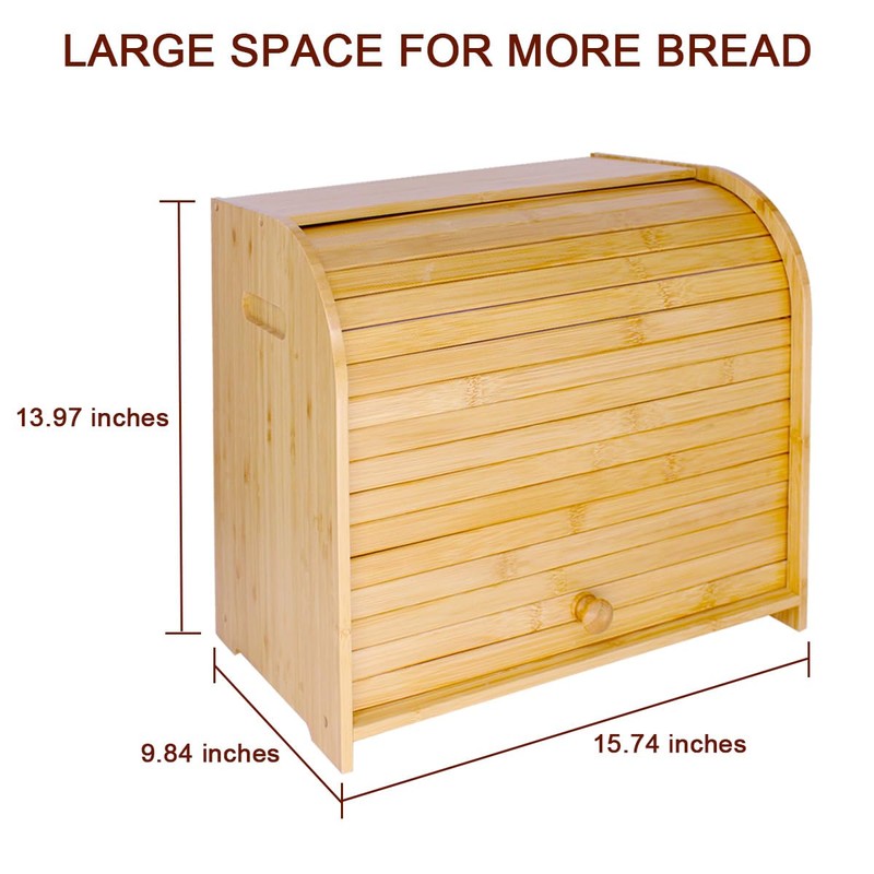 WRONWA Natural Bamboo Bread Box for Kitchen Countertop, Double Layer