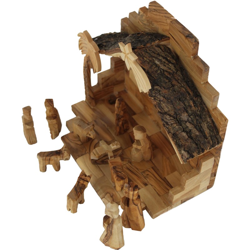 Holy Land Market Olive Wood Nativity Set with Stable -