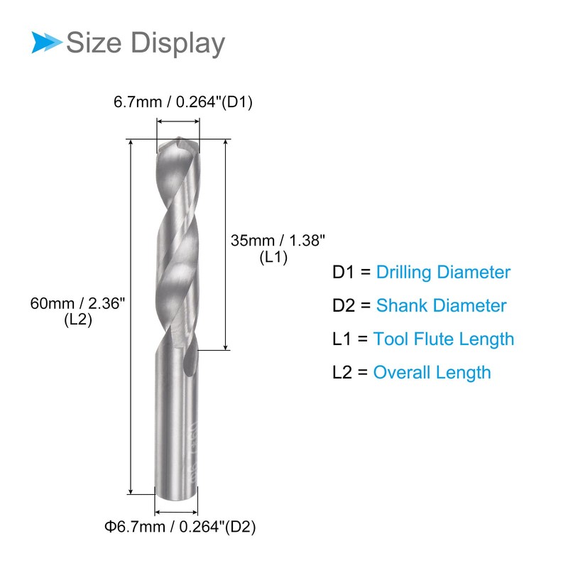 CoCud Solid Carbide Drill Bits 6.7 mm Diameter YG6 (C2/K20)