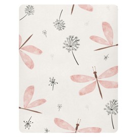 Pfrewn Crib Sheets for Boys Girls Dandelions and Pink Dragonfly Floral Fitted Crib Sheet Fits Standard Crib Mattress Pads Stretch Soft Toddler Baby Sheet, 52x28x9IN
