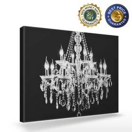 Canvas Print Wall Art - White Crystal Chandelier on Black Background - Wall Decor Modern Artwork Paintings Pictures for Living Room Stretched and Framed Ready to Hang - 12" x 16"