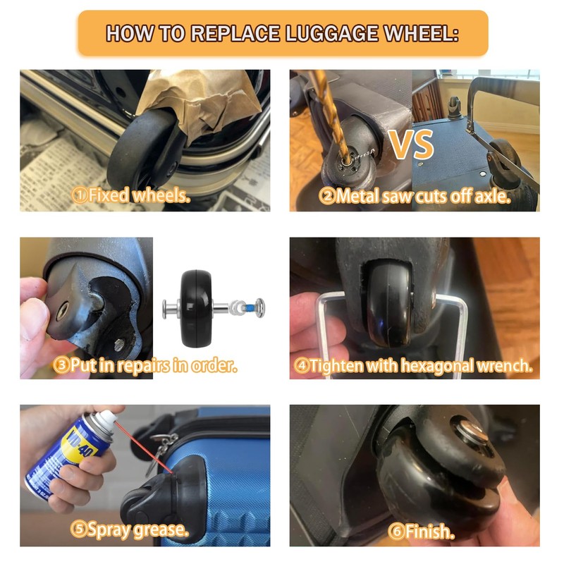 50mm x 18mm Luggage Replacement Wheels Set 4Pcs Rubber Suitcase