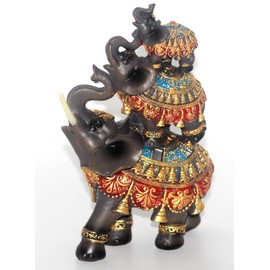 Dalax- Baby Elephants Riding on Mama Elephant Home Decorative Accent Trunk Facing Upwards Lucky Figurine Statue Living Room Office Decorations