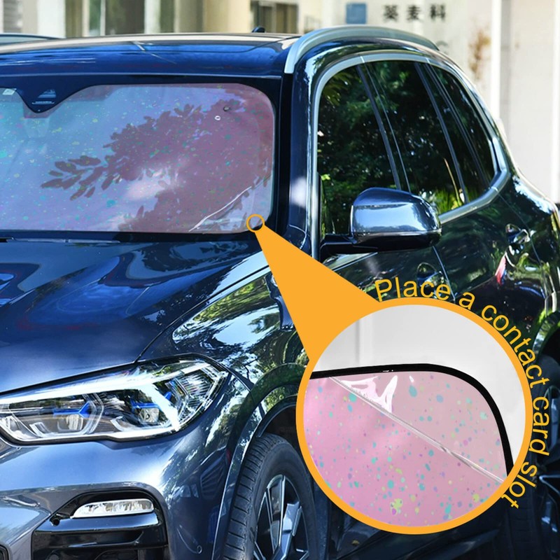 Unicorn Background with Rainbow Car Windshield Sunshade Foldable Blocks Sun