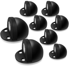 8 Pack Magnetic Door Stop, Black Door Stoppers Floor Mount Magnetic Door Catch Holder Modern Door Stops Brushed Satin Dome Door Stopper Wall Protector Adhesive Doorstops Magnet for Bottom of Door