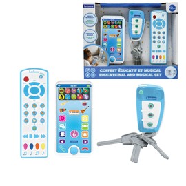 Lexibook PS125, Educational box with telephone, remote control and key ring, Imitation game for toddlers, Explore animals, musical instruments and everyday objects, Blue