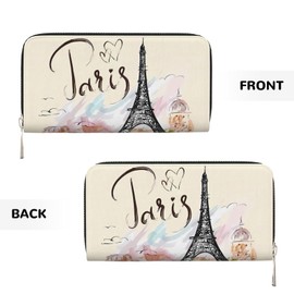 TREJUKY the famous Paris Eiffel Tower Wallet for Men Women Elegant Long Clutch Zip Around Travel Leather Coin Purse Large Capacity Credit Card Holder Handbag