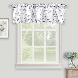 Inselnwald Gray and White Floral Printed Valance for Windows, Short Curtains Valances Rod Pocket for Kitchen Bathroom Cafe Living Room 52 x 14 Inches, Gray