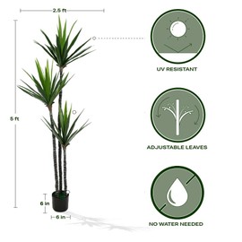 Artificial Dracaena Tree - Fake Tree with Black Planter - Faux Yucca Tall Fake Floor Plant in Pot - Artificial Plant for Home Office - Agave Plant Decor Indoor Outdoor Patio