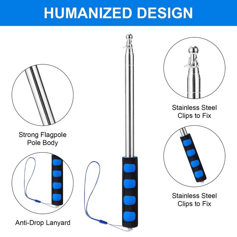 Risipu 8.2FT Telescopic Flag Pole,Stainless Steel Handheld Portable Extendable Retractable