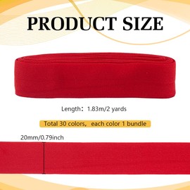 PH PandaHall 30 Colors Elastic Bias Tape, Single Fold Bias Binding Tape 20mm Stretch Sewing Fabric DIY Garment Accessories for Sewing, Quilting, Hemming, Seaming, Piping, Crafts, 55m