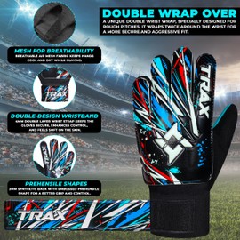 Trax Soccer Goalie Gloves for Kids Boys Children,Youth & Adult Football Goalkeeper Gloves with 4mm Latex Anti-Slip Strong Grip Palm (Cyan, Size 4 Suitable for 6-9 Years)