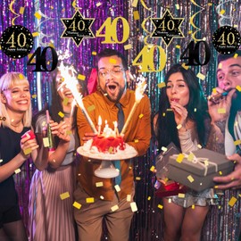 40th Birthday Party Hanging Swirls Streamers 22pcs Black Gold Birthday Streamers Supplies 40th Birthday Ceiling Decorations Spirals Set for Boy Men Birthday Anniversary Party Celebration (40TH)