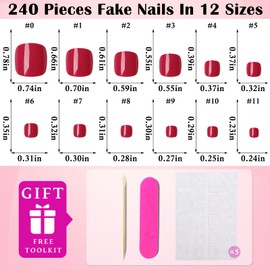 LoveOurHome 240pc Berry Press on Toenails Women Fake Toe Nails with Glue Tabs, Berry Fake Toenails Press on Toe Nails Glue on Toenails Acrylic Toe Nail Tip Artificial False Toenails for Women Girls