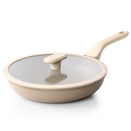 PRICUSIS Nonstick Frying Pan with Lid, Healthy Skillet, Egg Pan Nonstick Omelet Pan Chef's Pan, PFOA & PTFE Free, Induction Compatible (8Inch W/L Natural Linen)