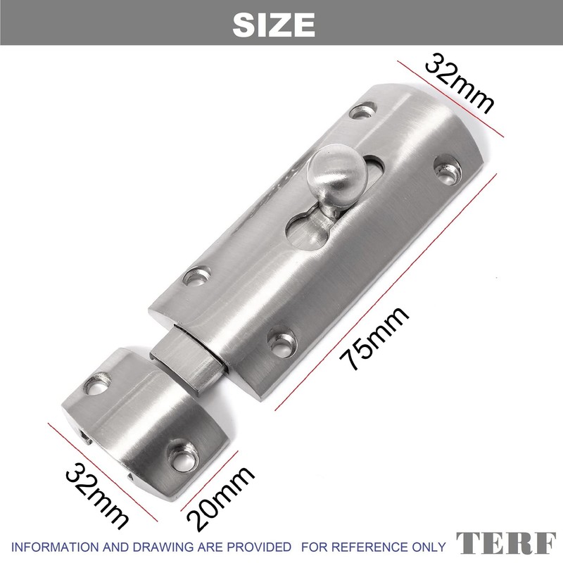 TERF® 75mm Brushed Nickel Modern Door Bolt Latch 75mm [3'']