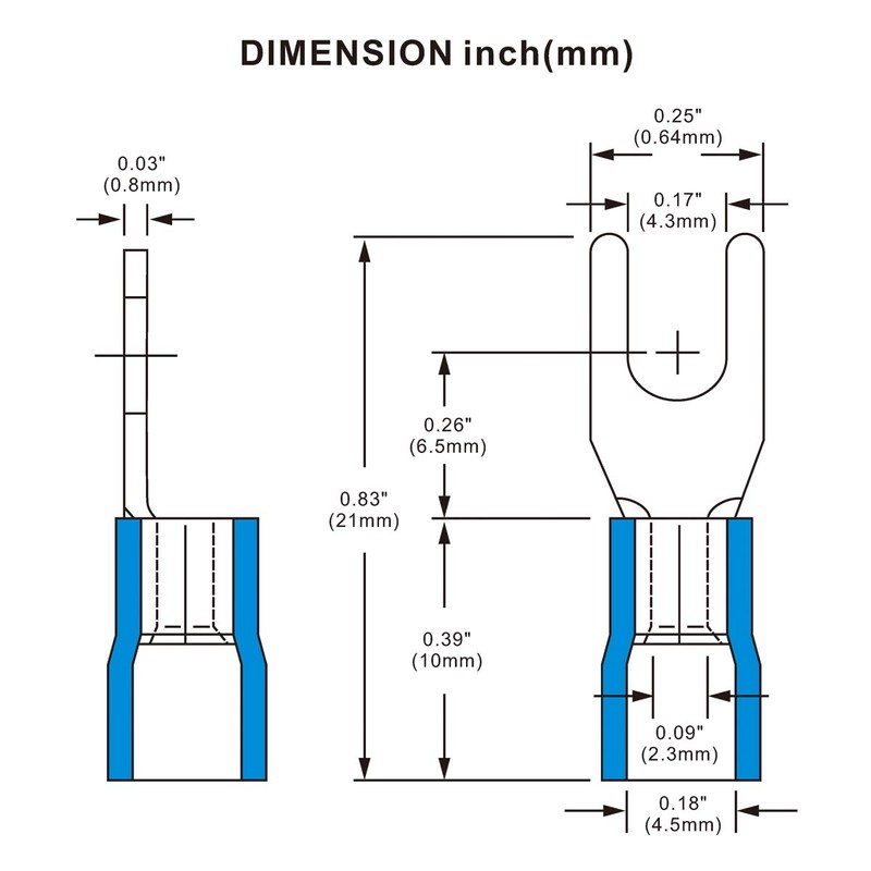 Baomain Insulated Fork Spade Wire Connector Electrical Crimp Terminal 14-16AWG(1.5-2.5