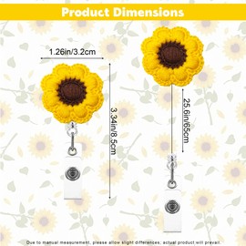 Flower Badge Reel Cute Sunflower Badge Reels Retractable Floral ID Name Card Badge Holder with Alligator Clip for Nurse Nursing Doctor Teacher Student Office Worker