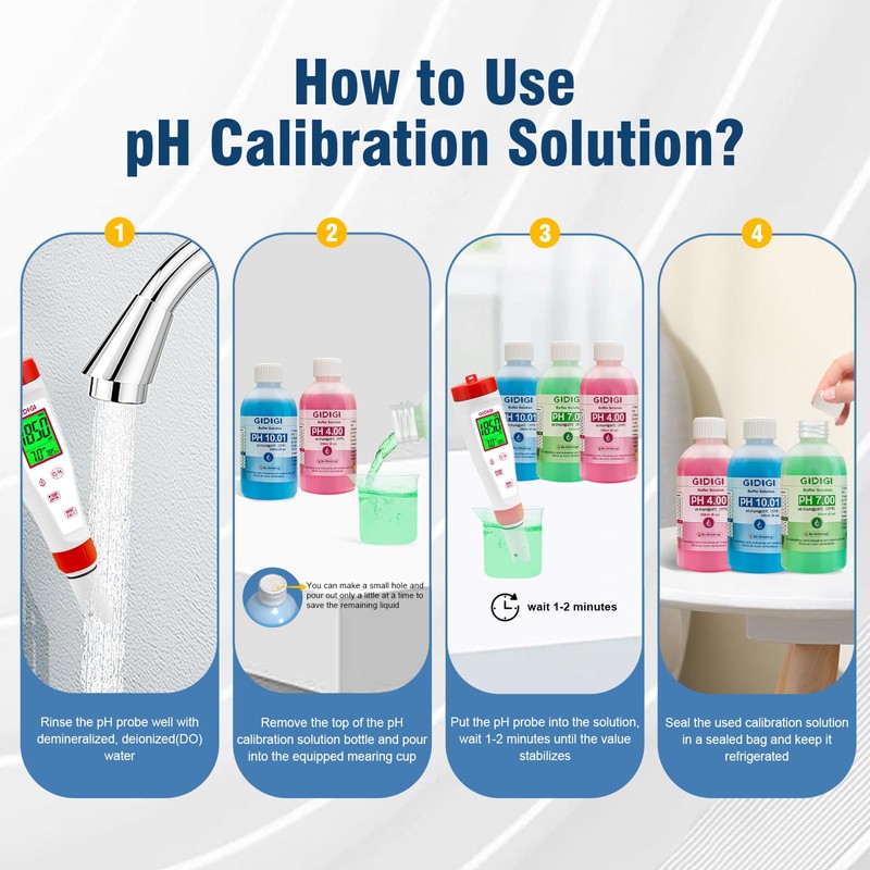 pH Meter Calibration Buffer Solution Kit, Includes pH 4.00, 7.00