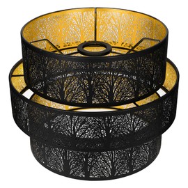 3-tier Drum Lampshade, ALUCSET Metal Lamp Shades for Pendant Lamp Floor Lamp Chandelier, Replacement Shade 11.8'' Width x 9'' High, UNO Fitter, Antique Bronze Gold Etched Stars Design