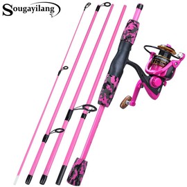 2pcs 5 Section Fishing Set, Fishing Rod & 1000-3000 Series Spinning Reel, Portable Fishing Kit for Outdoor, Flyfishing, Solocamping, Picnicaesthetic, Sunken Rod Father's Day Gift, Gifts for Boyfriend - Color: Pink And Black, Specification: Rod&2000Reel