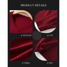 Ciovkis Women's Merino Wool Blend Sweater Fall Winter V Neck Long Sleeve First-Line Ready to Wear Seamless Knit Sweater (Dark Red,L)