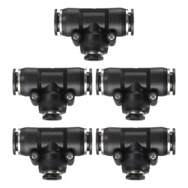 HARFINGTON 2pcs Push to Connect Fittings 1/2 Inch Tube OD x 5/16 Inch OD, Tee Plastic Quick Connect Air Hose Pneumatic Fitting Kit Reducing 3 Ways Push Lock Connector PE1/2-5/16, Black