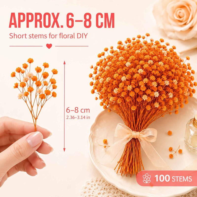 Gypsophila-Style Mini Flower Stems, Orange, 100-Piece Arrangement Set