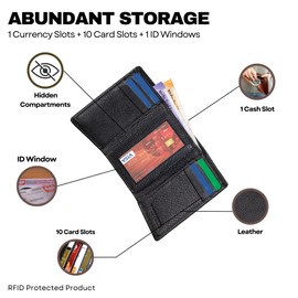 Vincent Cuero Men's Leather Wallet with RFID Blocking - Slim Minimalist Trifold Design, Front Pocket Wallet for Men - Travel Wallet with Multi-Card & Money Compartment, Trifold Nappa Leather