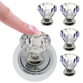 XQIGI Toilet Tank Button Pack of 4,Crystal Toilet Top Push Button Aids Flush Replacement for Women Long Nail Art, Diamond Adhesive Accessory Handle for Drawer Knobs Decor（Silver）