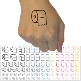 Toilet Paper Roll Icon Temporary Tattoo Water Resistant Fake Body Art Set Collection - Black (One Sheet)