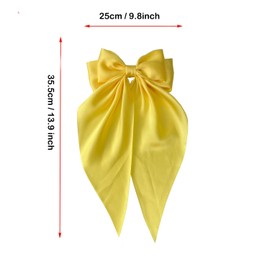 SALOCY Hair Bows for Women Yellow Hair Bow Satin Hair Bow Hair Clips Big Bows Long Tail Hair Ribbon Coquette Bows Yellow Bows Beige Bows Hair Accessories for Women Girls