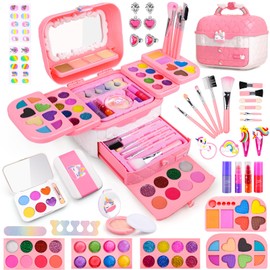 Auney Kids Makeup Sets for Girls, 80pcs Washable Childrens Make Up Set for Girls Toys, Girls Make Up Set Princess Games Toy Presents, Christmas Birthday Gifts Set For Little Girl Age 4-12 Year Old