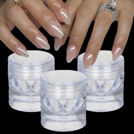 GZMAYUEN 3 Jars White Pearl Chrome Powder for Nail, Moonlight Chrome Nail Powder Mirror Effect Aurora Nail Glitter White Shimmer Pigment for Nails Art Design