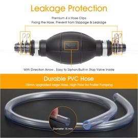 H-veenjor Gasoline Siphon Hose Pump, Hand Fuel Transfer Pump, High Flow Gas Siphon Pump for water Gasoline Oil Petrol Diesel, Manual Fuel Pump with 2 Premium PVC Hoses | H-veenjor