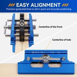 Self Centering Doweling Jig Kit,Adjustable Width Dowel Jig for Straight Holes,Adjustable Drilling Guide Wood Working Tools with 6 Drill Guide Bushings, Wood Doweling for Woodworking（Blue）