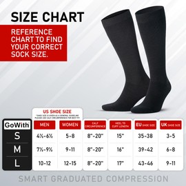 GoWith 1 Pair Unisex Merino Wool Graduated Compression Socks, 15-20 mmHg Thermal Travel Knee High Socks for Men & Women, Black, Large, Model:3589