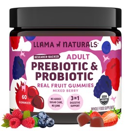 Llama Naturals Real Fruit Prebiotic & Probiotic Gummies for Adults | No Added Sugar Cane,| Vegan Organic Synbiotics, Digestive Support, Women & Men Gut Health, 5B CFU, 60 ct (30 Days) Mixed Berry