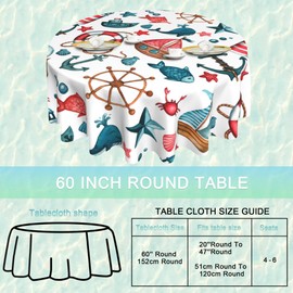 UIUPRO Starfish Fish Round Tablecloth 60 inch,Lighthouse Anchor Boat Circle Table Cloth Polyester Waterproof Stain Wrinkle Free Table Cover for Home Kitchen Dining Party Pinic Patio Outdoor Decor
