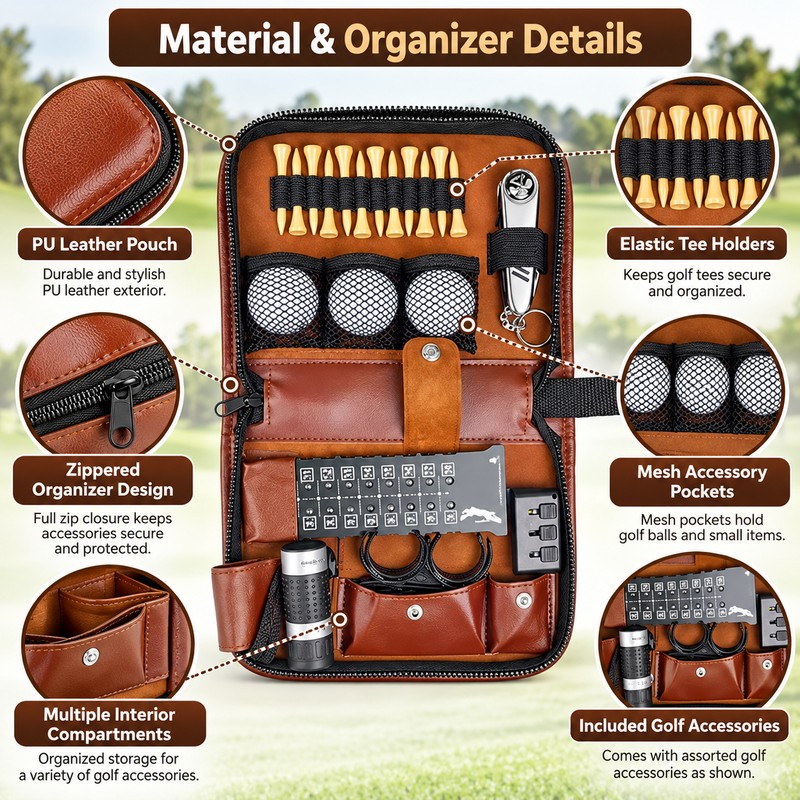9-in-1 Golf Accessories Kit for Course Organization – Waterproof Brown