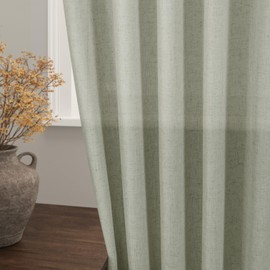 Extra Long Sage Green Curtain 2 Panels 102 inches Long for Living Room Back Tab Rod Pocket Light Filtering Semi Sheer Drapes Cotton Linen Textured Pale Green Window Curtain 102 inch Length 9 FT Tall