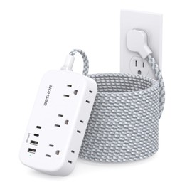 Extension Cord 25 Ft, Flat Plug Power Strip with 6 Outlets with 4 USB Ports(2 USB C), Wall Mount Charging Station, No Surge Protector for Home Office College Dorm Room Travel Essentials