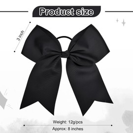 40PCS 8" Large Cheer Bows Black Cheerleading Bows Girl Hair Bows with Ponytail Holder Bow Hair Ties for Cheerleaders SoftbalCompetition Sports