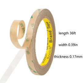 ADERBAKS 300LSE Double Sided Tape, 0.39in×36ft Clear Adhesive Mounting Tape Heavy Duty, Removable Picure Hanging Strips, Transparent Scrapbook Stickers, Thin Sticky Tape for Craft, Poster, LED Strips