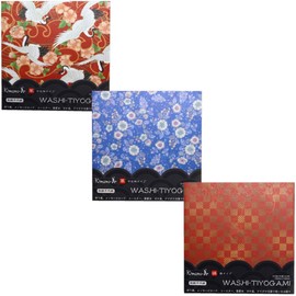 Kamiiso Japanese Washi Chiyogami Kimono Beauty Chiyogami 3 Piece Set (Yu Retro Modern 1, Yu Retro Modern 2, Okinawa Beni Type) Set, 24 Sheets x 3
