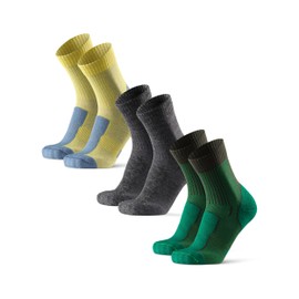 DANISH ENDURANCE Walking Socks Merino Wool Lightweight, Hiking Socks, for Men & Women, Unisex, 3 Pack, Multicolor (1x Green, 1x Dark Grey, 1x Yellow), 12-2